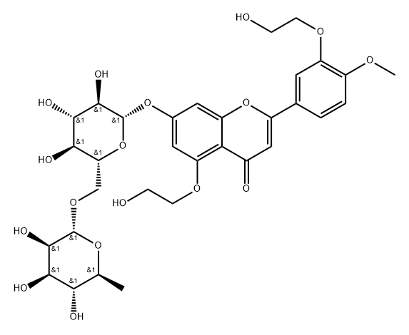4H-1-Benzopyran-4-one, 7-[[6-O-(6-deoxy-α-L-mannopyranosyl)-β-D-glucopyranosyl]oxy]-5-(2-hydroxyethoxy)-2-[3-(2-hydroxyethoxy)-4-methoxyphenyl]- Structure