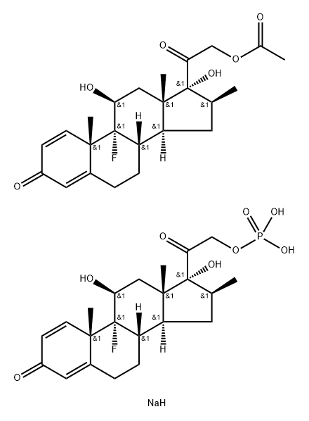Pregna-1,4-diene-3,20-dione, 21-(acetyloxy)-9-fluoro-11,17-dihydroxy-16-methyl-, (11β,16β)-, mixt. with (11β,16β)-9-fluoro-11,17-dihydroxy-16-methyl-21-(phosphonooxy)pregna-1,4-diene-3,20-dione sodium salt (1:1:2) Structure