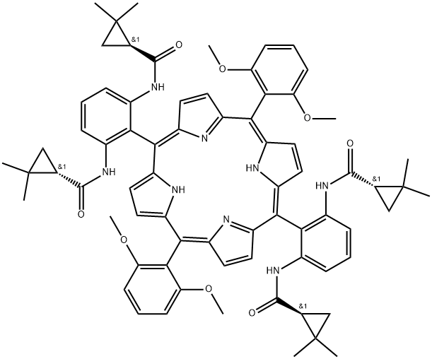 (1S,1′S,1′′S,1′′′S)-N,N′,N′′,N′′′-[[10,20-Bis(2,6-dimethoxyphenyl)-21H,23H-porphine-5,15-diyl]di-2,1,3-benzenetriyl]tetrakis[2,2-dimethylcyclopropanecarboxamide] Structure