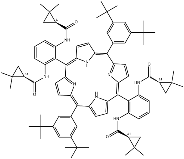 (1S,1′S,1′′S,1′′′S)-N,N′,N′′,N′′′-[[10,20-Bis[3,5-bis(1,1-dimethylethyl)phenyl]-21H,23H-porphine-5,15-diyl]di-2,1,3-benzenetriyl]tetrakis[2,2-dimethylcyclopropanecarboxamide] Structure