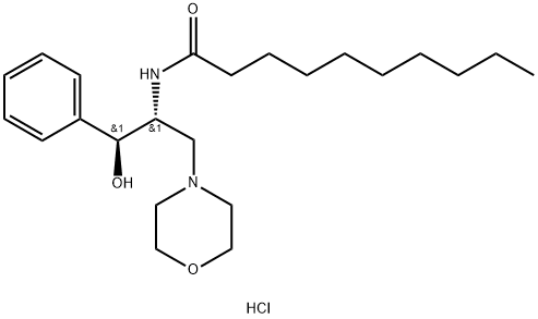 Decanamide, N-[(1R,2S)-2-hydroxy-1-(4-morpholinylmethyl)-2-phenylethyl]-, hydrochloride (1:1), rel- Structure