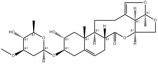6H-2,3,5-Trioxapentaleno[1',6':5,6,7]cyclonona[1,2-a]naphthalen-6-one, 10-[(2,6-dideoxy-3-O-methyl-β-D-arabino-hexopyranosyl)oxy]-2a,4,4a,6a,7,9,10,11,12,12a,12b,13,14,14b-tetradecahydro-11-hydroxy-2a,12a-dimethyl-, (2aR,4aS,6aR,10R,11R,12aR,12bS,14bR)- 구조식 이미지