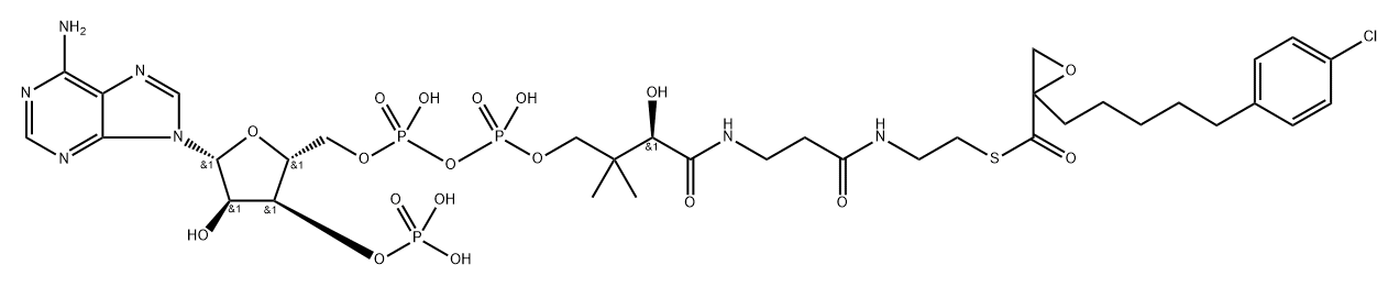 S-(2-(5-(4-chlorophenyl)pentyl)oxiranecarboxylate)-coenzyme A 구조식 이미지