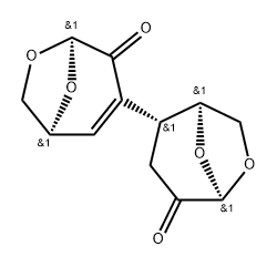 .beta.-D-erythro-Hexopyranos-2-ulose, 1,6-anhydro-3,4-dideoxy-4-(4-oxo-6,8-dioxabicyclo3.2.1oct-2-en-3-yl)-, (1S-cis)- Structure
