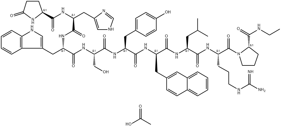 Luteinizing hormone-releasing factor (swine), 6-[3-(2-naphthalenyl)-D-alanine]-9-(N-ethyl-L-prolinamide)-10-deglycinamide-, monoacetate (salt) (9CI) Structure