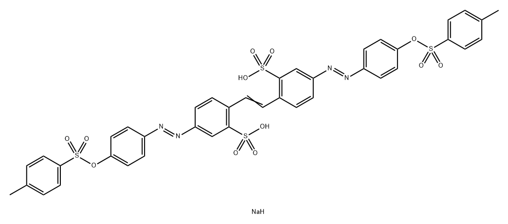 Benzenesulfonic acid, 2,2'-(1,2-ethenediyl)bis[5-[[4-[[(4-methylphenyl)sulfonyl]oxy]phenyl]azo]-, disodium salt 구조식 이미지