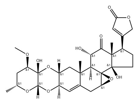 7β,8-Epoxy-11α,14-dihydroxy-12-oxo-3β,2α-[[(2S,3S,4R,6R)-tetrahydro-3-hydroxy-4-methoxy-6-methyl-2H-pyran-2,3-diyl]bis(oxy)]carda-4,20(22)-dienolide Structure