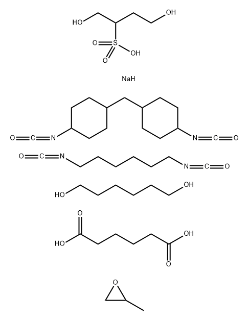 Hexanedioic acid, polymer with 1,4-dihydroxy-2-butanesulfonic acid monosodium salt, 1,6-diisocyanatohexane, 1,6-hexanediol, 1,1'-methylenebis[4-isocyanatocyclohexane] and methyloxirane Structure