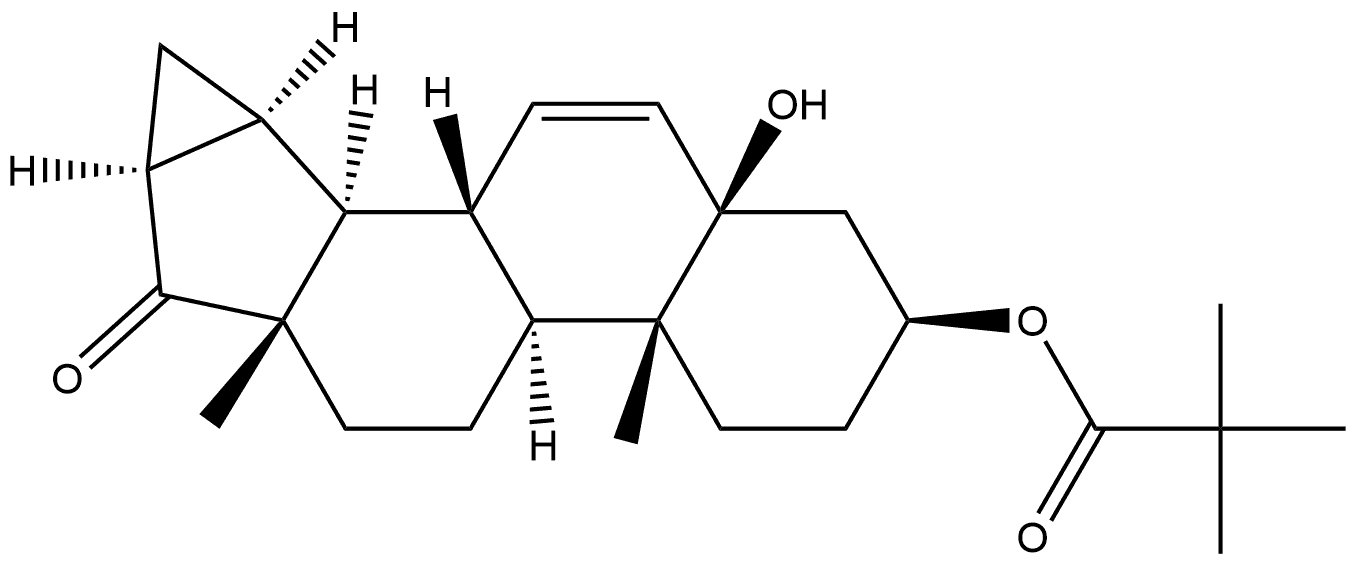 3'H-Cycloprop[15,16]androsta-6,15-dien-17-one, 3-(2,2-dimethyl-1-oxopropoxy)-15,16-dihydro-5-hydroxy-, (3β,5β,15α,16α)- 구조식 이미지