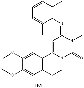 4H-Pyrimido[6,1-a]isoquinolin-4-one, 2-[(2,6-dimethylphenyl)imino]-2,3,6,7-tetrahydro-9,10-dimethoxy-3-methyl-, hydrochloride (1:1) Structure