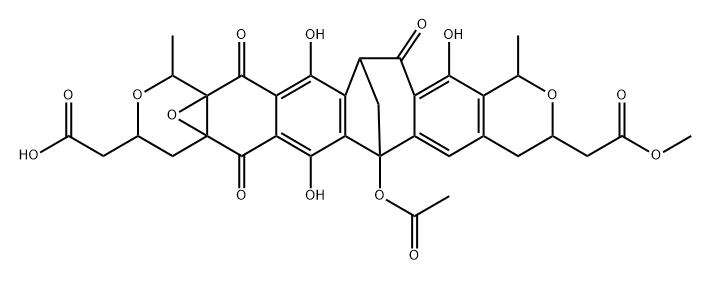 8a,12a-Epoxy-6,15-methano-12H-pyrano[4'',3'':6',7']naphtho[2',3':5,6]cyclohepta[1,2-g]-2-benzopyran-3,10-diacetic acid, 6-(acetyloxy)-1,3,4,6,8,9,10,13,15,16-decahydro-7,14,17-trihydroxy-1,12-dimethyl-8,13,16-trioxo-, α3-methyl ester, (1S,3R,6S,8aR,10R,12S,12aS,15R)- (9CI) Structure