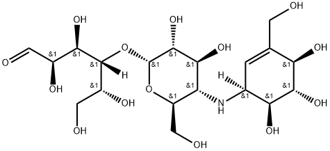 4-O-[4-[[(1S)-4β,5α,6β-Trihydroxy-3-(hydroxymethyl)-2-cyclohexen-1β-yl]amino]-4-deoxy-α-D-glucopyranosyl]-D-glucose Structure