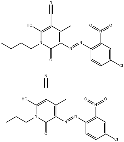 3-Pyridinecarbonitrile, 1-butyl-5-[(4-chloro-2-nitrophenyl)azo]-1,6-dihydro-2-hydroxy-4-methyl-6-oxo-, mixture with 5-[(4-chloro-2-nitrophenyl)azo]-1,6-dihydro-2-hydroxy-4-methyl-6-oxo-1-propyl-3-pyridinecarbonitrile 구조식 이미지