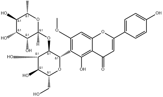 4H-1-Benzopyran-4-one, 6-[2-O-(6-deoxy-α-L-mannopyranosyl)-β-D-glucopyranosyl]-5-hydroxy-2-(4-hydroxyphenyl)-7-methoxy- Structure