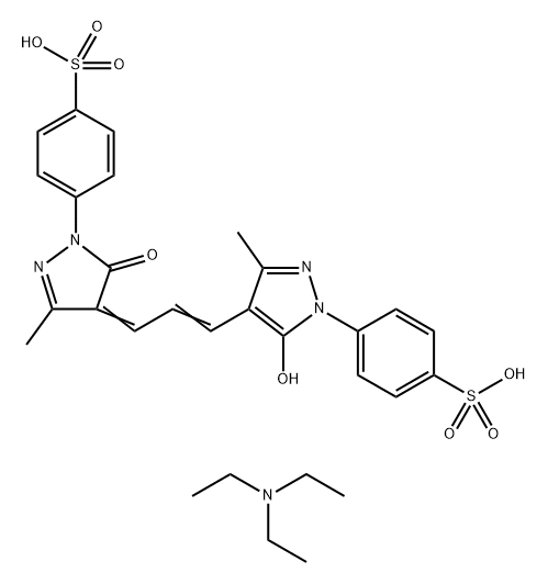 4-[4,5-dihydro-4-[3-[5-hydroxy-3-methyl-1-(4-sulphophenyl)-1H-pyrazol-4-yl]allylidene]-3-methyl-5-oxo-1H-pyrazol-1-yl]benzenesulphonic acid, compound with triethylamine (1:3) Structure