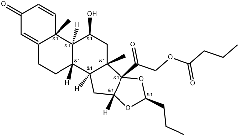 Pregna-1,4-diene-3,20-dione, 16,17-[butylidenebis(oxy)]-11-hydroxy-21-(1-oxobutoxy)-, [11β,16α(S)]- (9CI) Structure