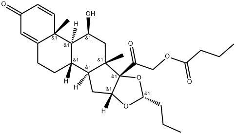 Pregna-1,4-diene-3,20-dione, 16,17-[butylidenebis(oxy)]-11-hydroxy-21-(1-oxobutoxy)-, [11β,16α(R)]- (9CI) Structure