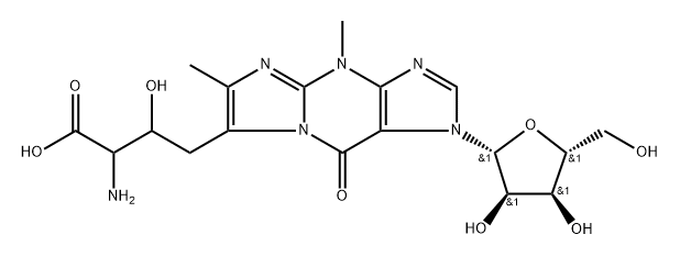 1H-Imidazo[1,2-a]purine-7-butanoic acid, α-amino-4,9-dihydro-β-hydroxy-4,6-dimethyl-9-oxo-1-β-D-ribofuranosyl- 구조식 이미지