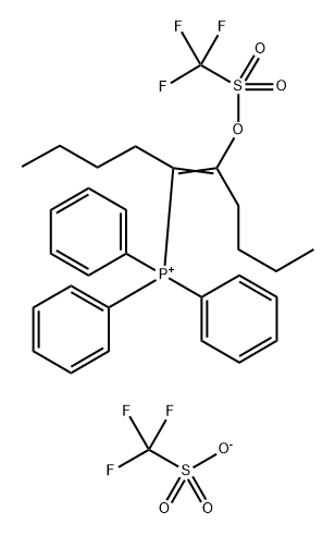 Phosphonium, [1-butyl-2-[[(trifluoromethyl)sulfonyl]oxy]-1-hexen-1-yl]triphenyl-, 1,1,1-trifluoromethanesulfonate (1:1) 구조식 이미지