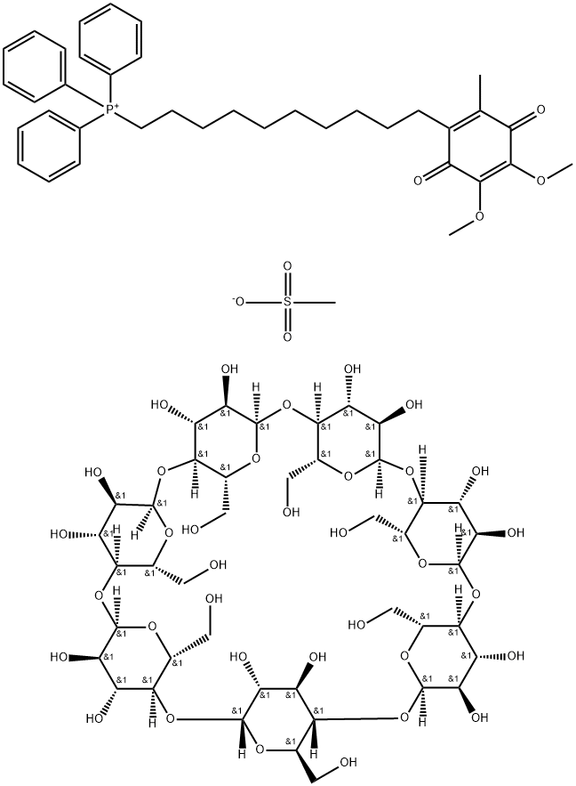β-Cyclodextrin, compd. with [10-(4,5-dimethoxy-2-methyl-3,6-dioxo-1,4-cyclohexadien-1-yl)decyl]triphenylphosphonium methanesulfonate (1:1) (9CI) Structure