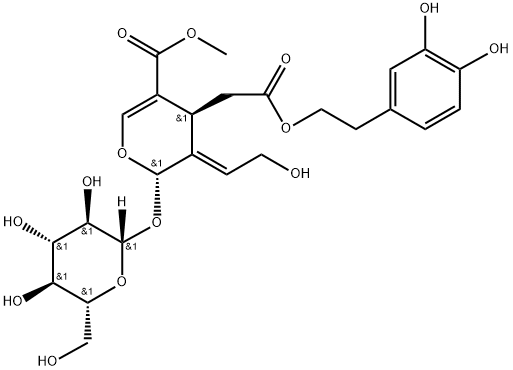 2H-Pyran-4-acetic acid, 2-(β-D-glucopyranosyloxy)-3,4-dihydro-3-(2-hydroxyethylidene)-5-(methoxycarbonyl)-, 2-(3,4-dihydroxyphenyl)ethyl ester, (2S,3E,4S)- Structure