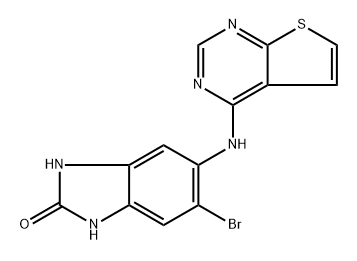 5-bromo-6-(thieno[2,3-d]pyrimidine-4-ylamino-)-1H-benzo[d]imidazole-2(3H)-one Structure