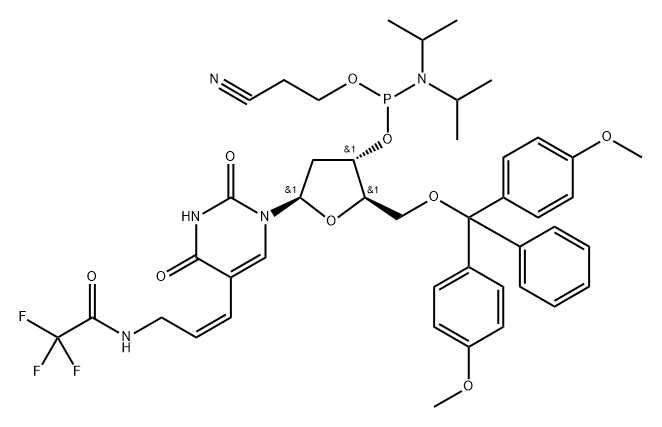 2'-Deoxy-5'-DMT-5-[3-(trifluoroacetylamino)-1-E-propenyl]-uridine 3-CE phosphoramidite Structure