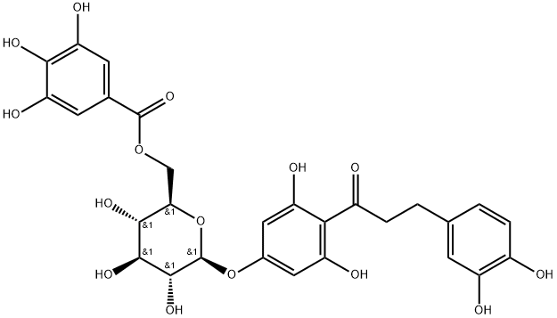 1-Propanone, 3-(3,4-dihydroxyphenyl)-1-[2,6-dihydroxy-4-[[6-O-(3,4,5-trihydroxybenzoyl)-β-D-glucopyranosyl]oxy]phenyl]- Structure