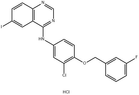 N-(3-Chloro-4-(3-fluorobenzyloxy)phenyl)-6-iodoquinazolin-4-aMine drochloride 구조식 이미지