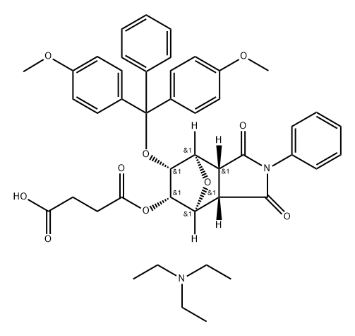 Butanedioic acid, 1-[(3aR,4R,5R,6S,7S,7aS)-6-[bis(4-methoxyphenyl)phenylmethoxy]octahydro-1,3-dioxo-2-phenyl-4,7-epoxy-1H-isoindol-5-yl] ester, rel-, compd. with N,N-diethylethanamine (1:1) Structure