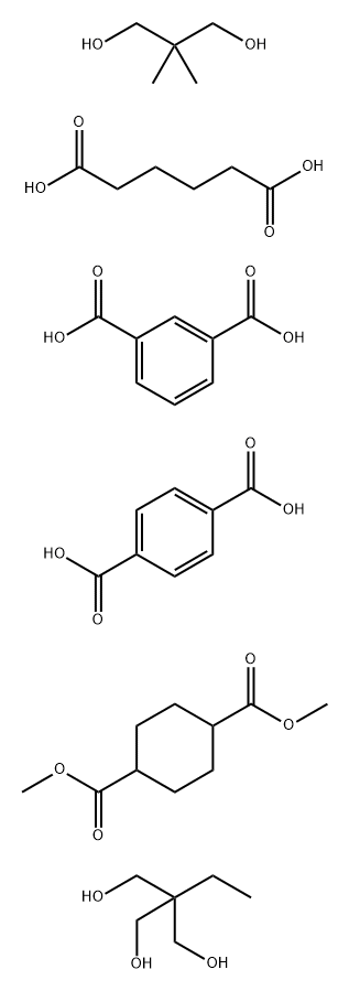 1,3-벤젠디카르복실산,1,4-벤젠디카르복실산중합체,디메틸1,4-시클로헥산디카르복실레이트,2,2-디메틸-1,3-프로판디올,2-에틸-2-(히드록시메틸)-1,3-프로판디올및헥산디오산 구조식 이미지