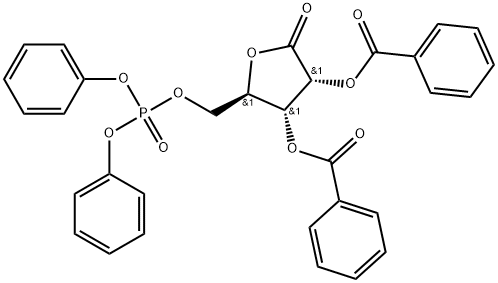 2,3-di-O-benzoyl-5-deoxy-5-diphenylphosphate-D-ribono-1,4-lactone Structure
