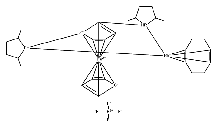 1,1-Bis((2S,5S)-2,5-dimethylphospholano)ferrocene(cyclooctadiene)rhodium(I) tetrafluoroborate Structure