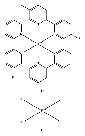 Iridium(1+), (2,2'-bipyridine-κN1,κN1')bis[5-fluoro-2-(5-methyl-2-pyridinyl-κN)phenyl-κC]-, (OC-6-33)-, hexafluorophosphate(1-) (9CI) Structure