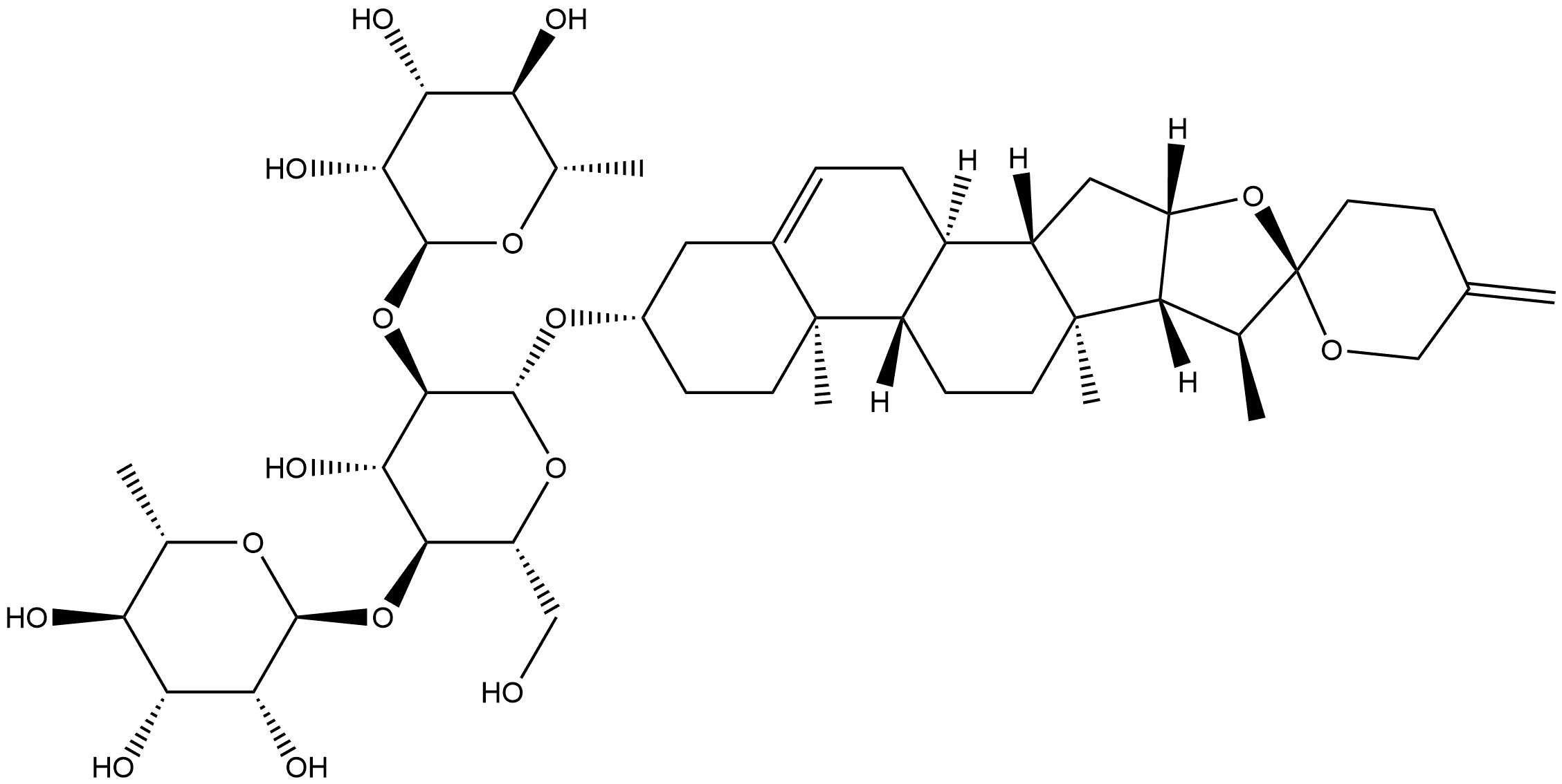 (3β)-Spirosta-5,25(27)-dien-3-yl O-6-deoxy-α-L-mannopyranosyl-(1→2)-O-[6-deoxy-α-L-mannopyranosyl-(1→4)]-β-D-glucopyranoside Structure