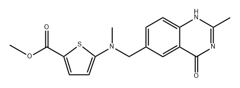 2-Thiophenecarboxylic acid, 5-[[(3,4-dihydro-2-methyl-4-oxo-6-quinazolinyl)methyl]methylamino]-, methyl ester Structure