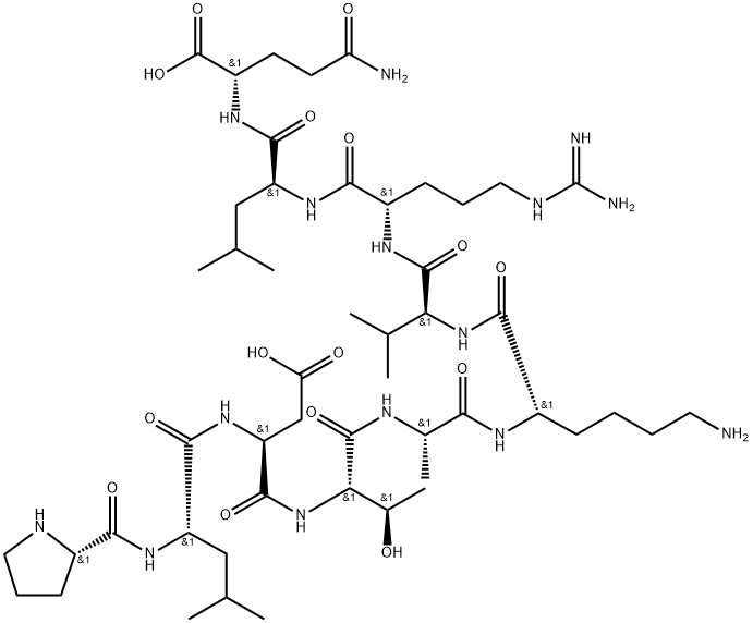 L-Glutamine, L-prolyl-L-leucyl-L-α-aspartyl-L-threonyl-L-alanyl-L-lysyl-L-valyl-L-arginyl-L-leucyl- Structure