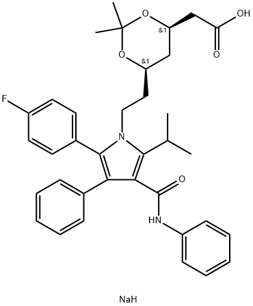 1,3-Dioxane-4-acetic acid, 6-[2-[2-(4-fluorophenyl)-5-(1-methylethyl)-3-phenyl-4-[(phenylamino)carbonyl]-1H-pyrrol-1-yl]ethyl]-2,2-dimethyl-, sodium salt (1:1), (4R,6R)- Structure