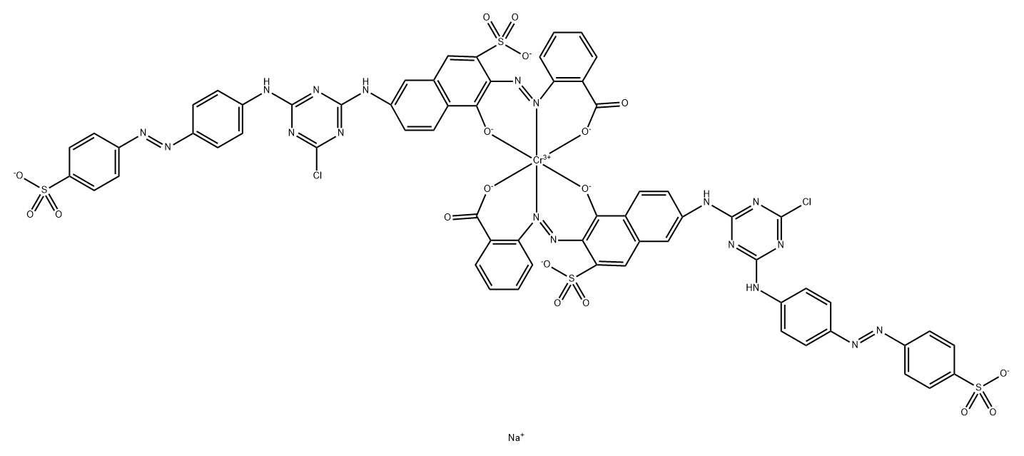 Chromate(5-), bis2-6-4-chloro-6-4-(4-sulfophenyl)azophenylamino-1,3,5-triazin-2-ylamino-1-hydroxy-3-sulfo-2-naphthalenylazobenzoato(4-)-, pentasodium 구조식 이미지