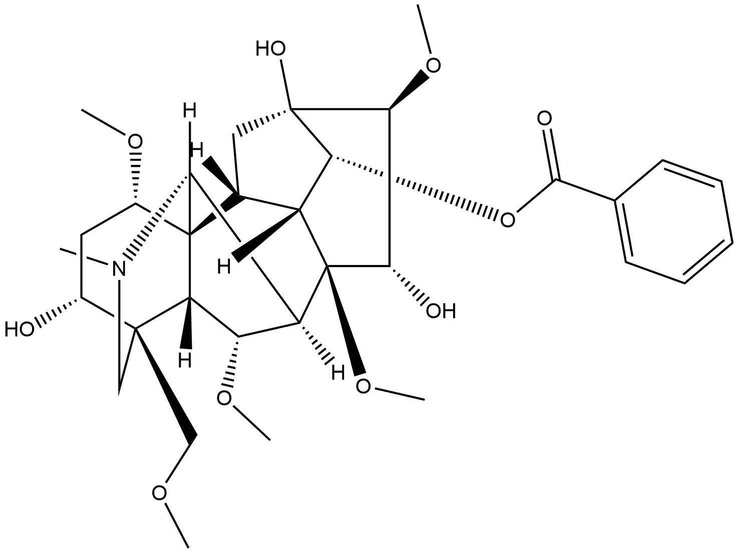 Aconitane-3,13,14,15-tetrol, 1,6,8,16-tetramethoxy-4-(methoxymethyl)-20-methyl-, 14-benzoate, (1α,3α,6α,14α,15α,16β)- Structure