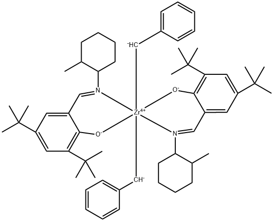 Zirconium, bis[2,4-bis(1,1-dimethylethyl)-6-[[(2-methylcyclohexyl)imino-κN]methyl]phenolato-κO]bis(phenylmethyl)- Structure