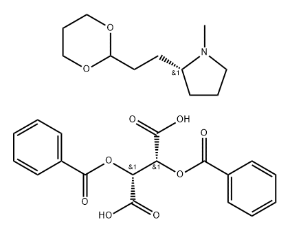 (2R)-2-[2-(1,3-dioxan-2yl)ethyl]-1-methylpyrrolidine (2R,3R)-2,3-bis(benzyloxy)succinic acid 구조식 이미지