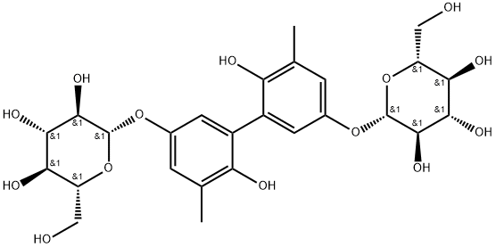 β-D-Glucopyranoside, 6,6'-dihydroxy-5,5'-dimethyl[1,1'-biphenyl]-3,3'-diyl bis- Structure