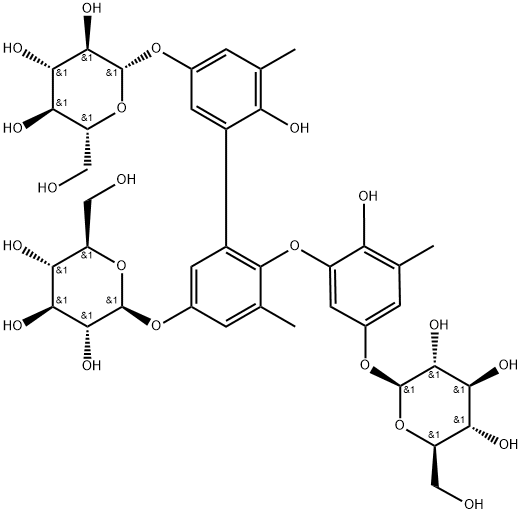 β-D-Glucopyranoside, 6-[5-(β-D-glucopyranosyloxy)-2-hydroxy-3-methylphenoxy]-6'-hydroxy-5,5'-dimethyl[1,1'-biphenyl]-3,3'-diyl bis- (9CI) Structure