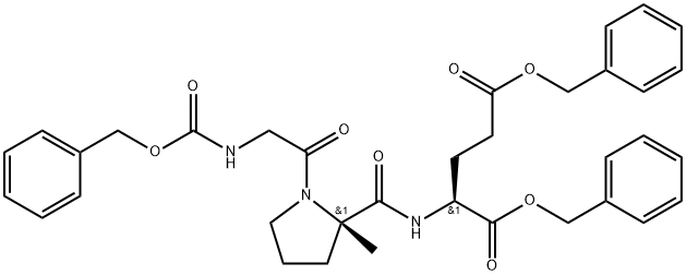 L-Glutamic acid, N-[(phenylmethoxy)carbonyl]glycyl-2-methyl-L-prolyl-, 31,35-bis(phenylmethyl) ester Structure