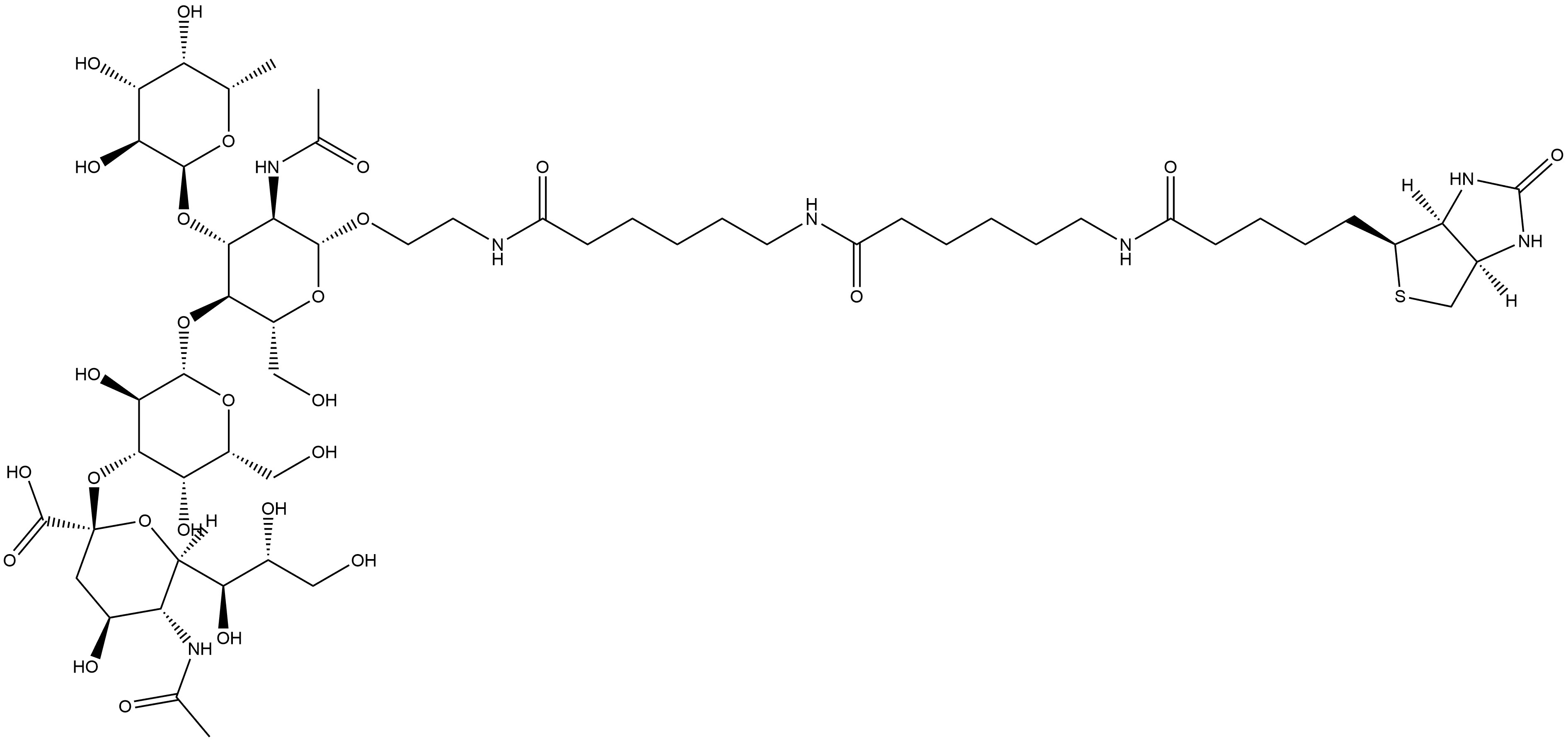 (3aS,4S,6aR)-N-[6-[[6-[[2-[[O-(N-acetyl-α-neuraminosyl)-(2→3)-O-β-D-galactopyranosyl-(1→4)-O-[6-deoxy-α-L-galactopyranosyl-(1→3)]-2-(acetylamino)-2-deoxy-β-D-glucopyranosyl]oxy]ethyl]amino]-6-oxohexyl]amino]-6-oxohexyl]hexahydro-2-oxo-1H-Thieno[3,4-d]imidazole-4-pentanamide Structure