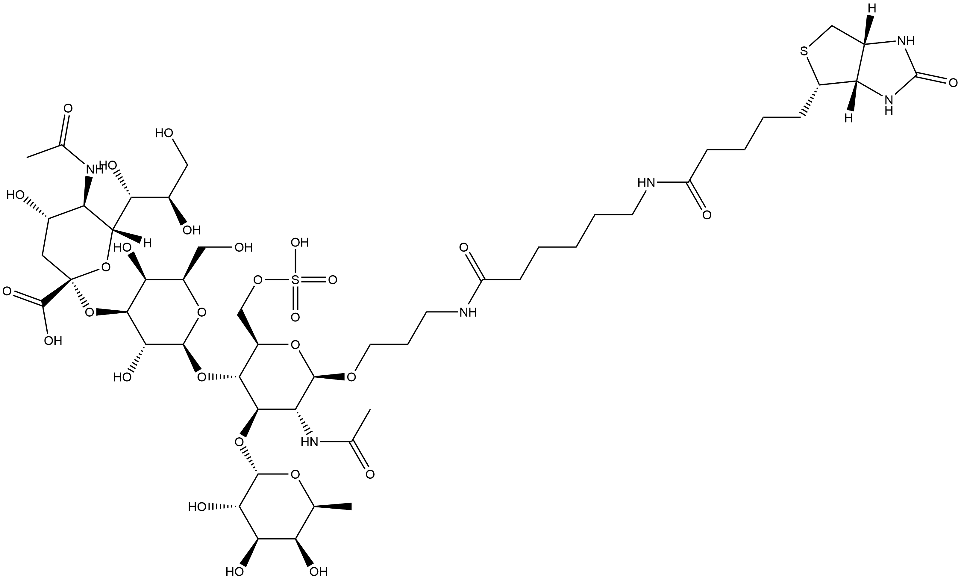 (3aS,4S,6aR)-N-[6-[[3-[[O-(N-acetyl-α-neuraminosyl)-(2→3)-O-β-D-galactopyranosyl-(1→4)-O-[6-deoxy-α-L-galactopyranosyl-(1→3)]-2-(acetylamino)-2-deoxy-6-O-sulfo-β-D-glucopyranosyl]oxy]propyl]amino]-6-oxohexyl]hexahydro-2-oxo-1H-Thieno[3,4-d]imidazole-4-pentanamide Structure