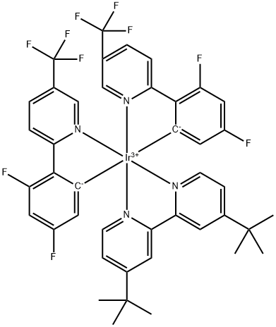 Iridium(1+), [4,4'-bis(1,1-dimethylethyl)-2,2'-bipyridine-κN1,κN1']bis[3,5-difluoro-2-[5-(trifluoromethyl)-2-pyridinyl-κN]phenyl-κC]-, (OC-6-33)- Structure