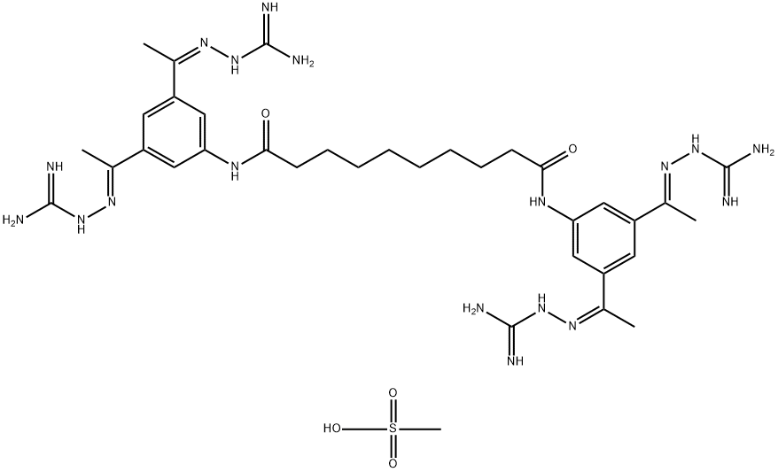 Decanediamide, N1,N10-bis[3,5-bis[1-[2-(aminoiminomethyl)hydrazinylidene]ethyl]phenyl]-, methanesulfonate (1:) 구조식 이미지