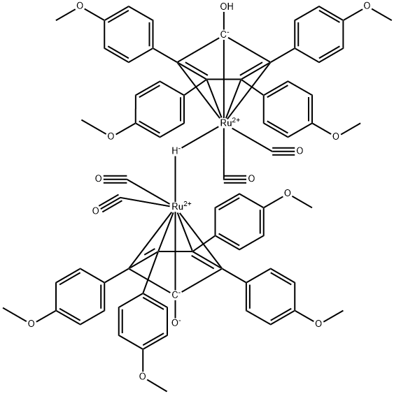 Ruthenium,tetracarbonyl-m-hydro[(1,2,3,4,5-h)-1-hydroxylato-2,3,4,5-tetrakis(4-methoxyphenyl)-2,4-cyclopentadien-1-yl][(1,2,3,4,5-h)-1-hydroxy-2,3,4,5-tetrakis(4-methoxyphenyl)-2,4-cyclopentadien-1-yl]di- Structure